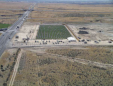 Aerial photo of Crossroads Point's Patriot Day Healing Field with Snake River Canyon in background
